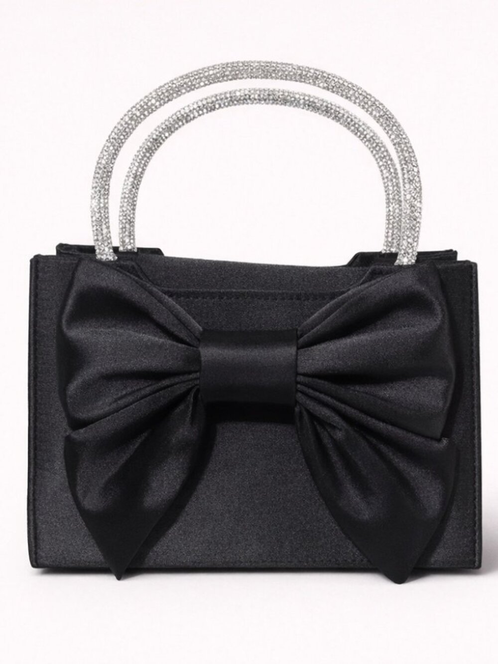NWT Black Bow Ribbon Coquette Handbag w/ Silver Rhinestone Handle